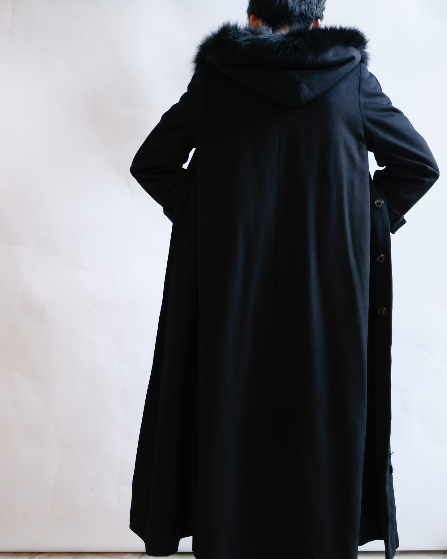 vintage fur hooded super long wool coat , detachable fur