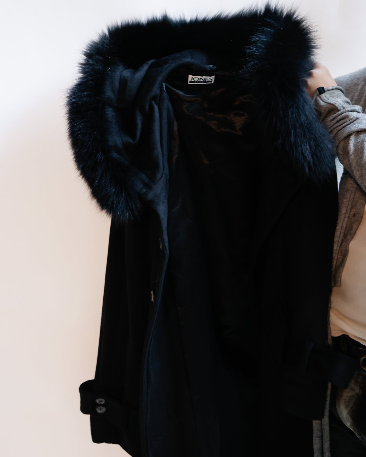 vintage fur hooded super long wool coat , detachable fur