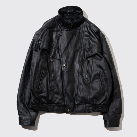 vintage stand collar loose leather jacket