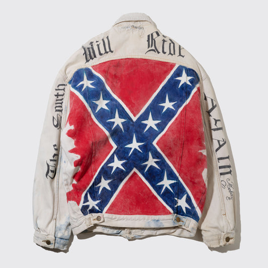 vintage 70-80's lee confederate flag custom boa trucker jacket