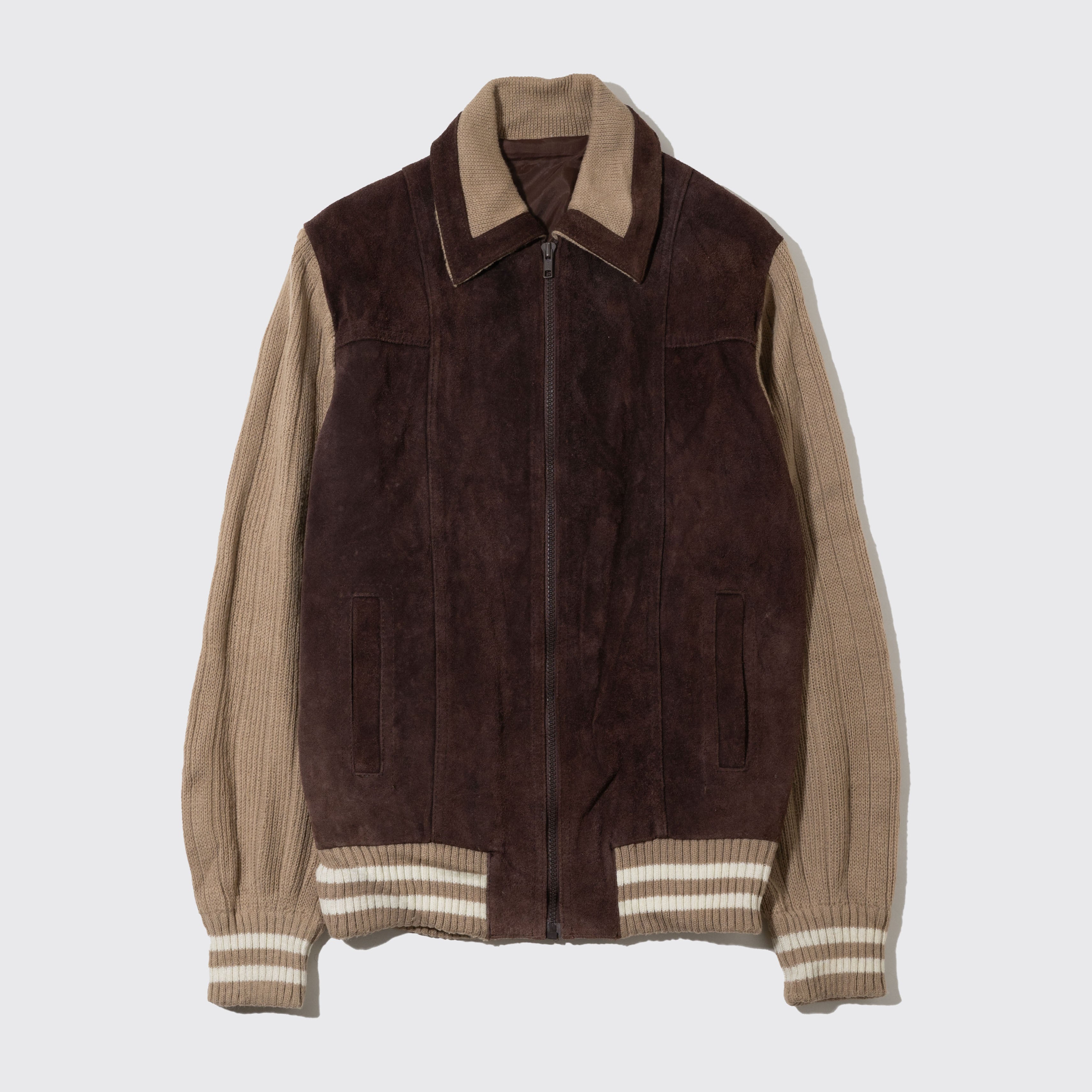 vintage suede leather combi knit jacket – NOILL