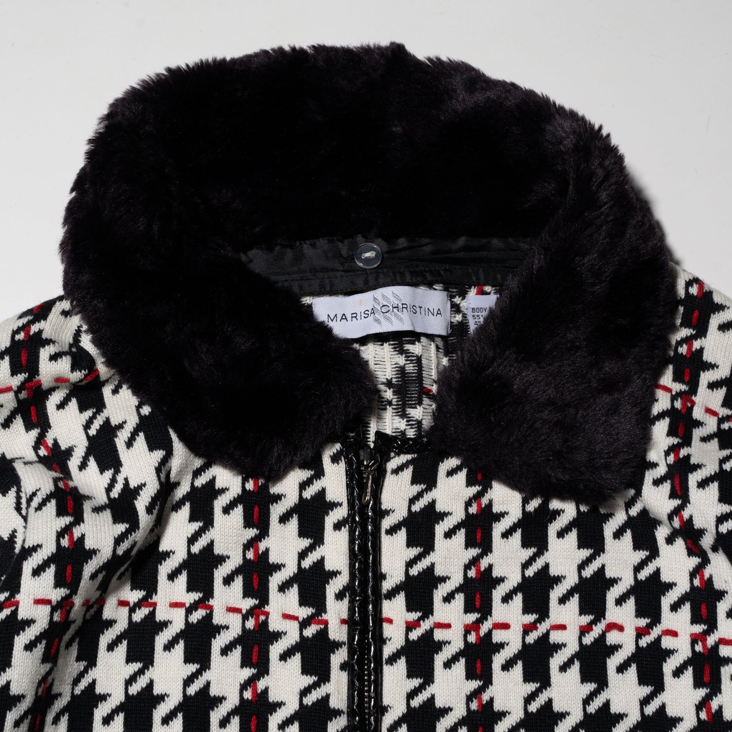 vintage houndstooth knit jacket , detachable fur collar