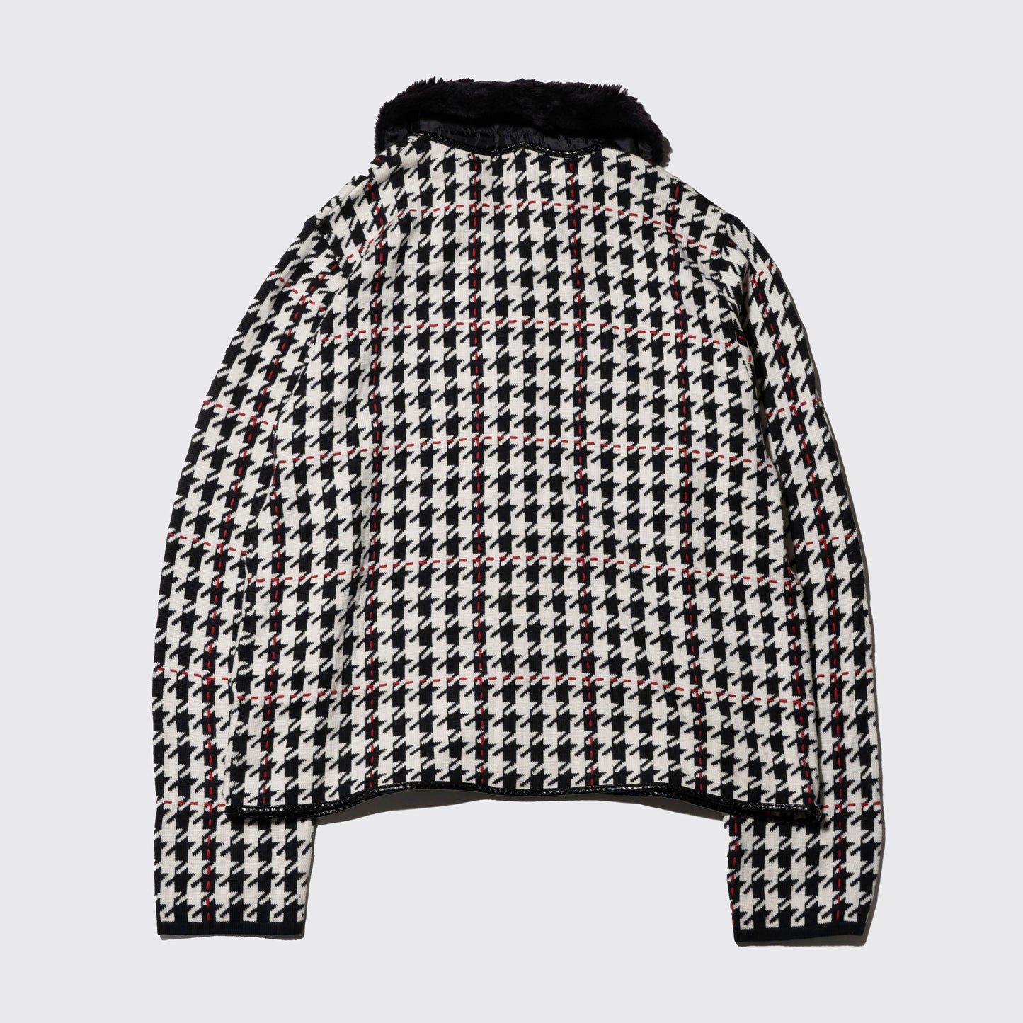 vintage houndstooth knit jacket , detachable fur collar