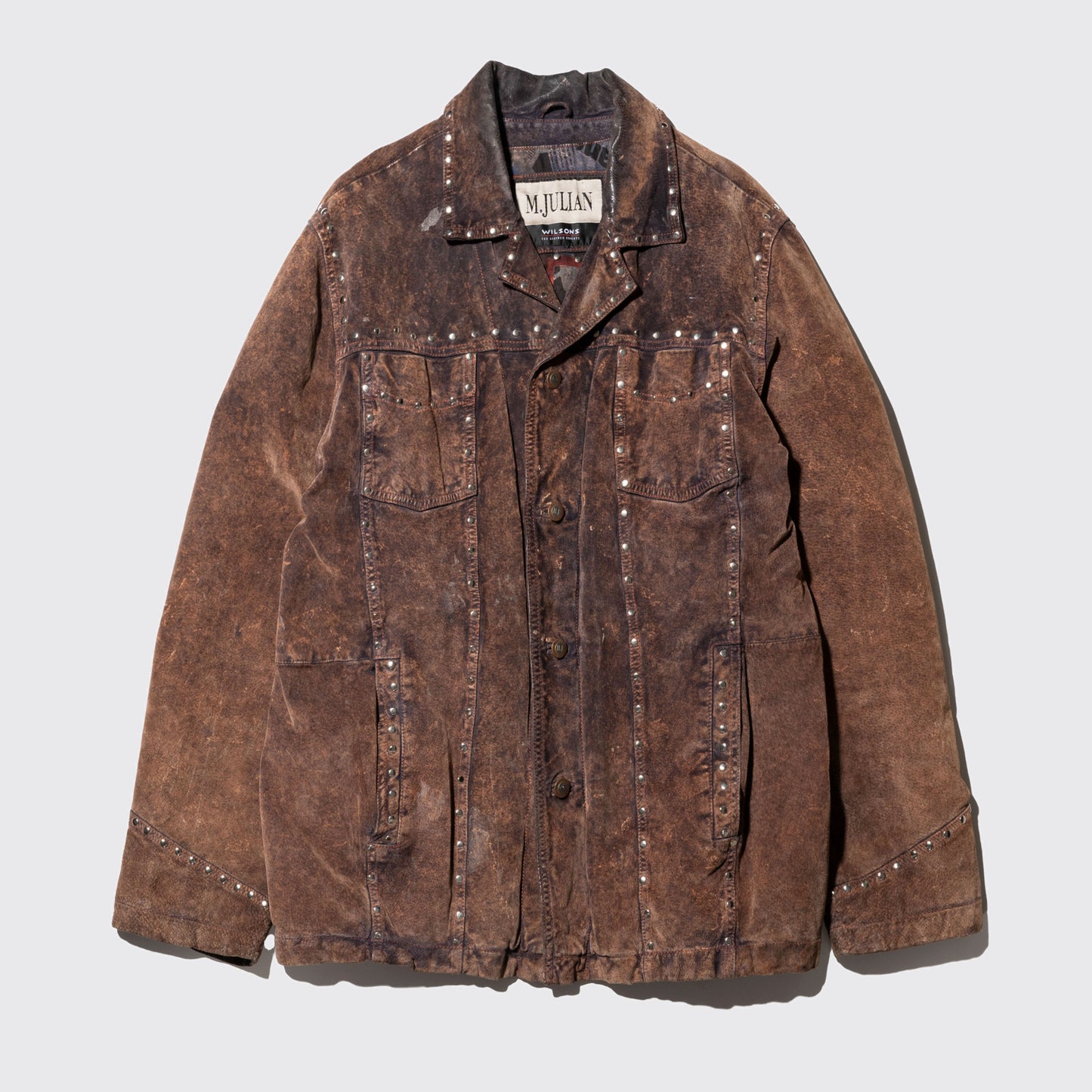 vintage studs custom fade leather jacket