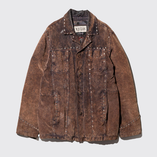 vintage studs custom fade leather jacket