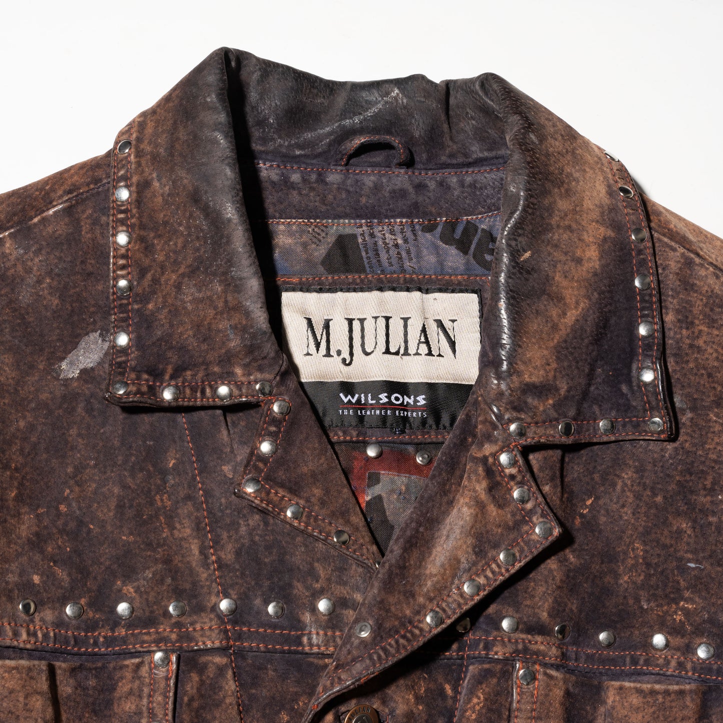 vintage studs custom fade leather jacket