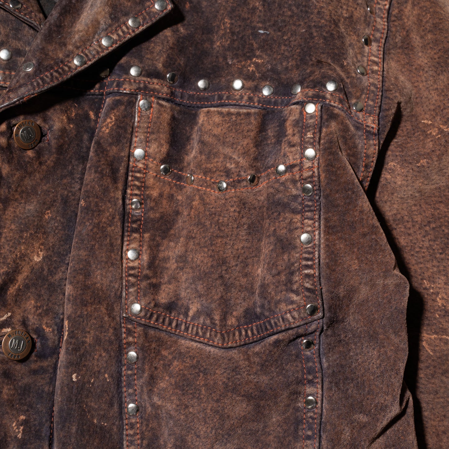 vintage studs custom fade leather jacket