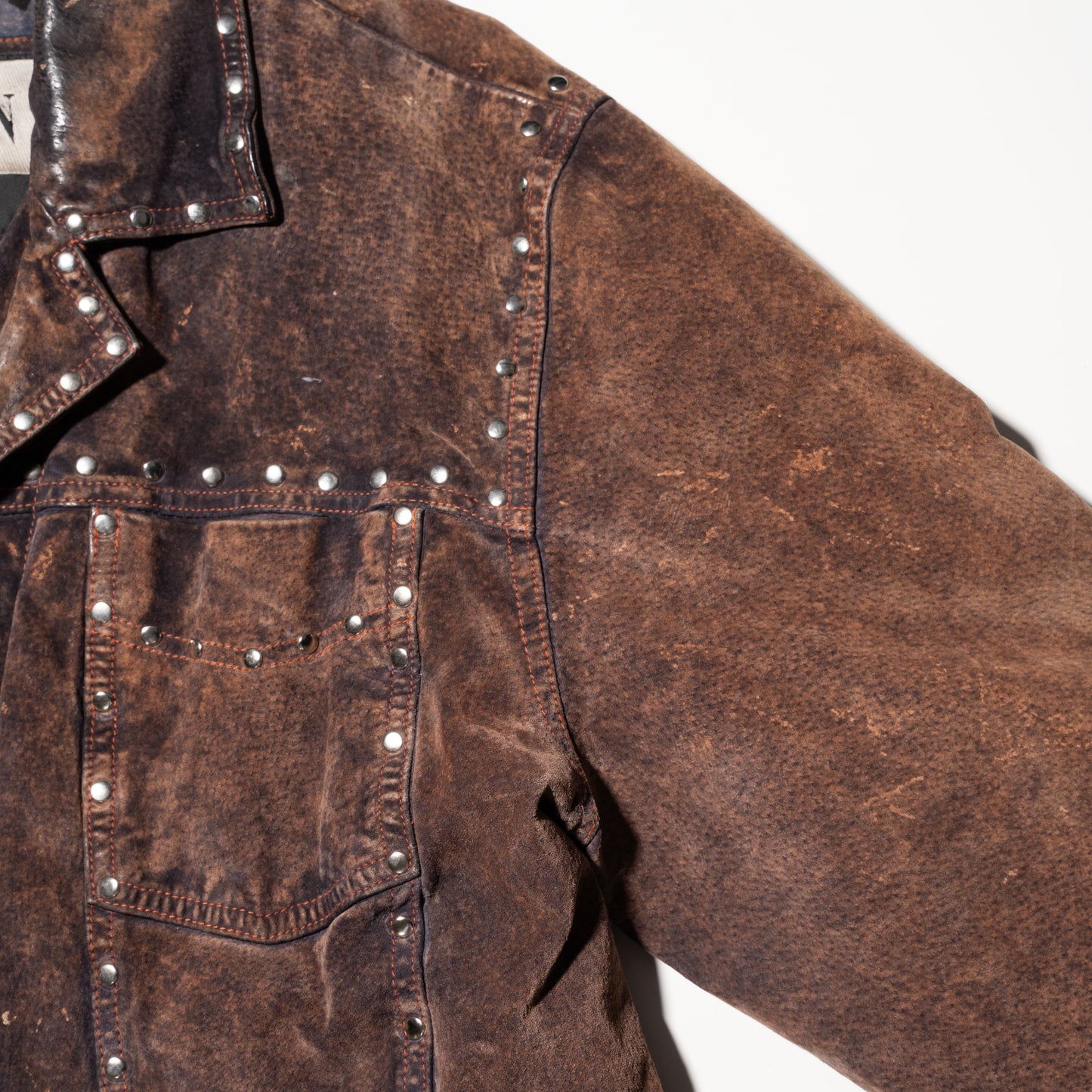 vintage studs custom fade leather jacket