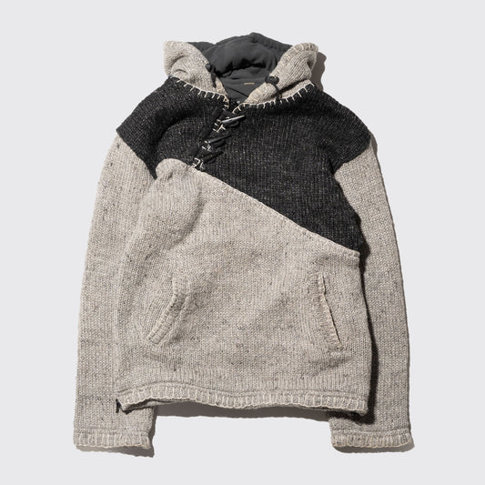 vintage slanting zip hand knit hoodie