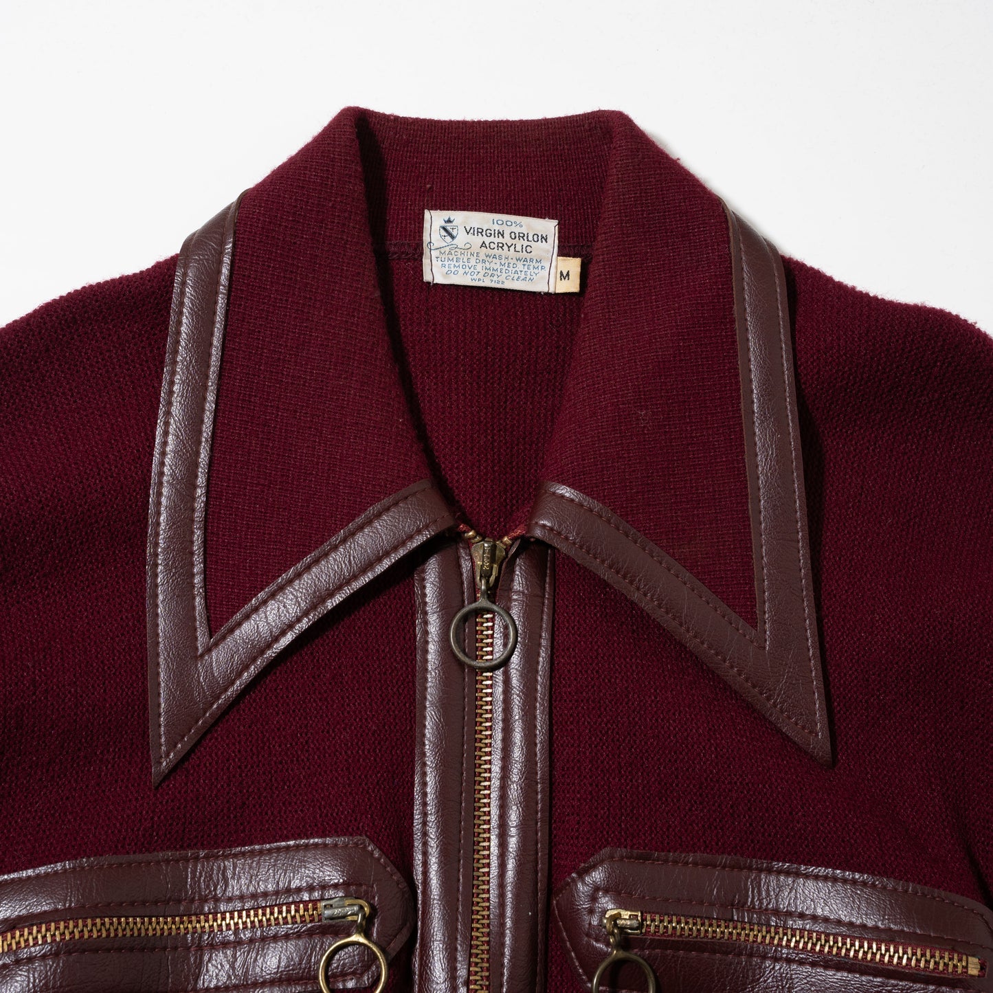 vintage leather combi knit jacket