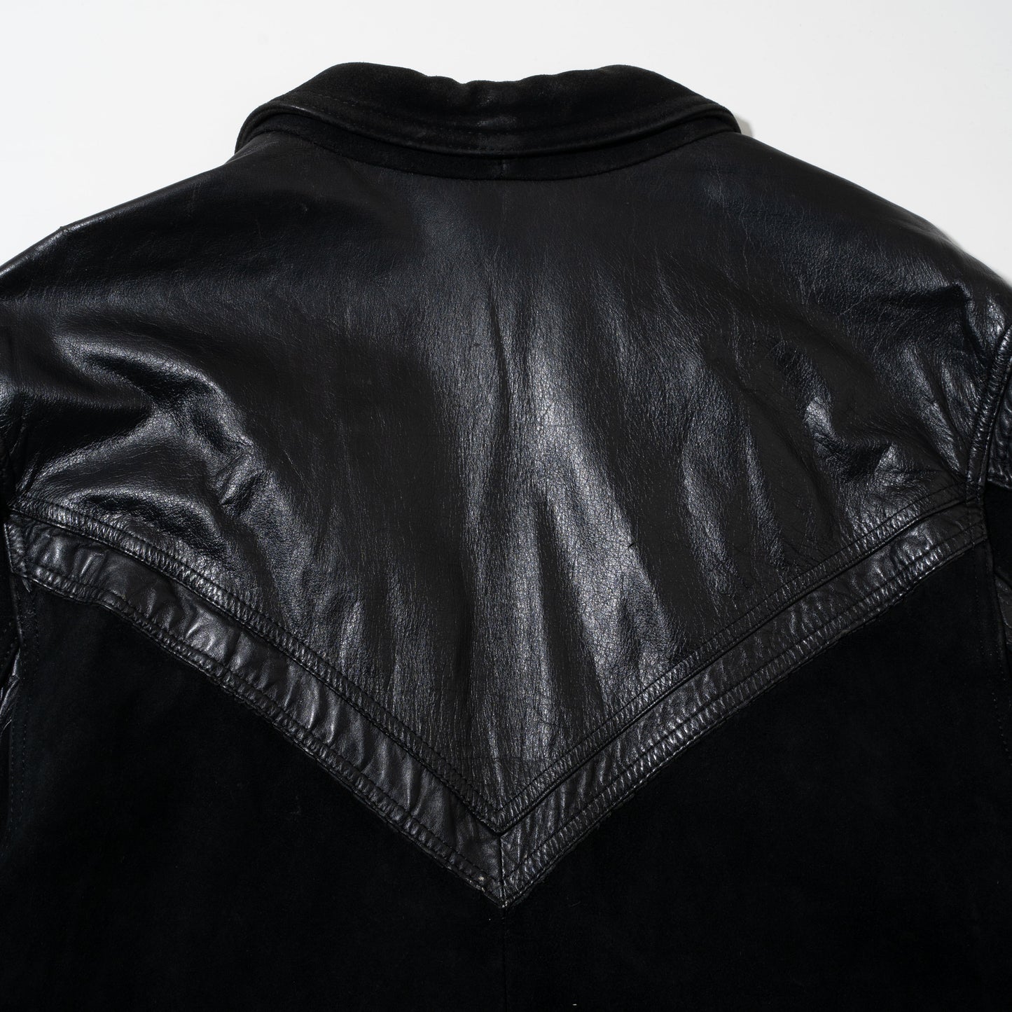 vintage belted combi leather tailored jacket
