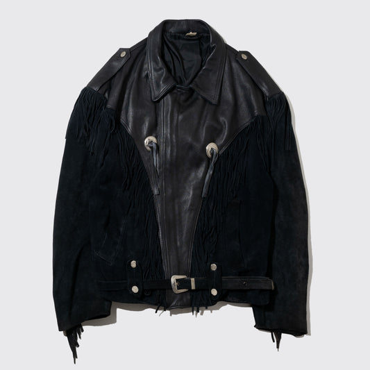 vintage combi leather fringe riders jacket