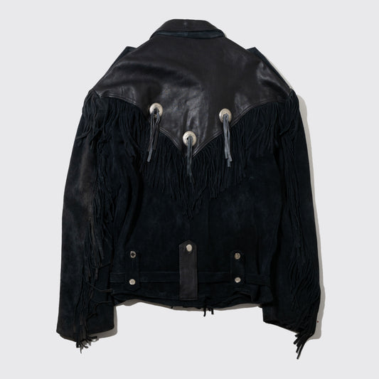 vintage combi leather fringe riders jacket