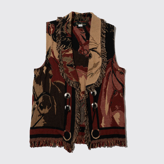 vintage fringe jacquard vest