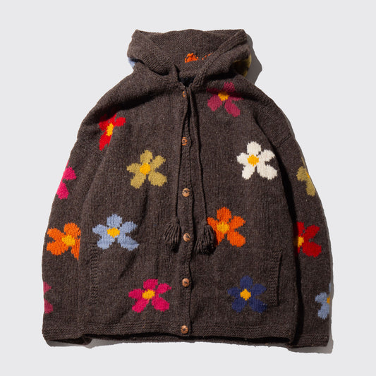 vintage ecuador hand knit flower hoodie