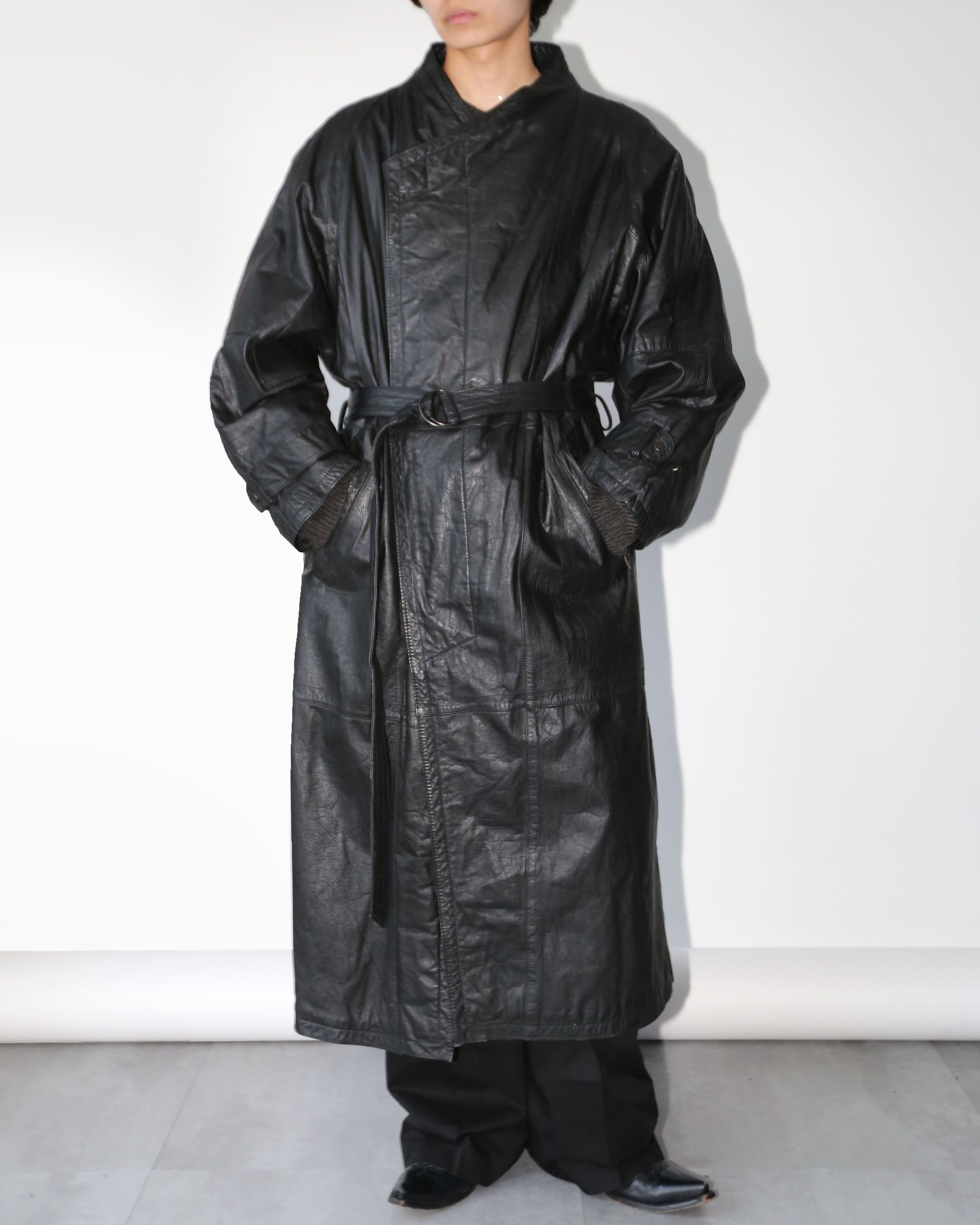 vintage super long leather square collar coat – NOILL
