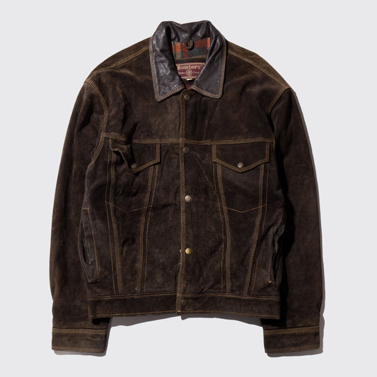 vintage leather collar suede trucker jacket