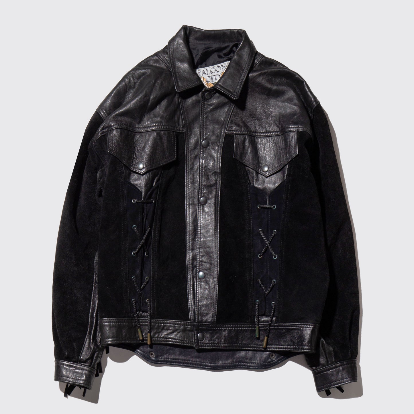 vintage fringe leather trucker jacket