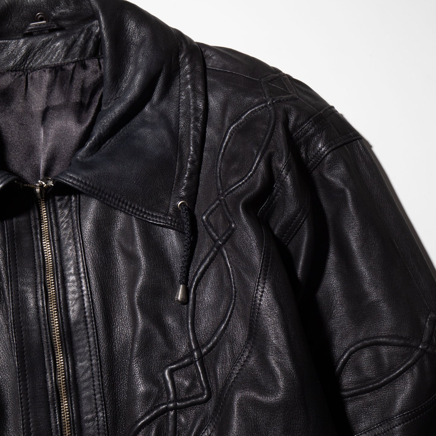 vintage corded short leather jacket
