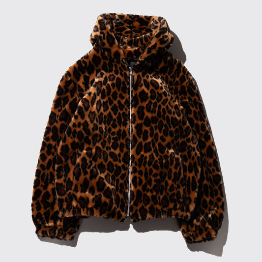 vintage animal faux fur hooded jacket