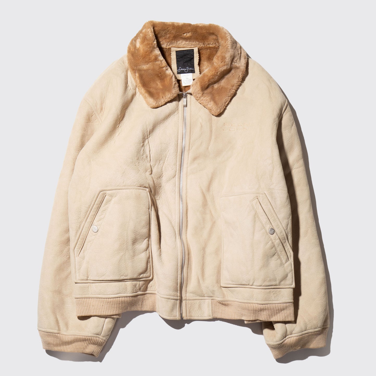 vintage sean john faux leather loose bomber jacket