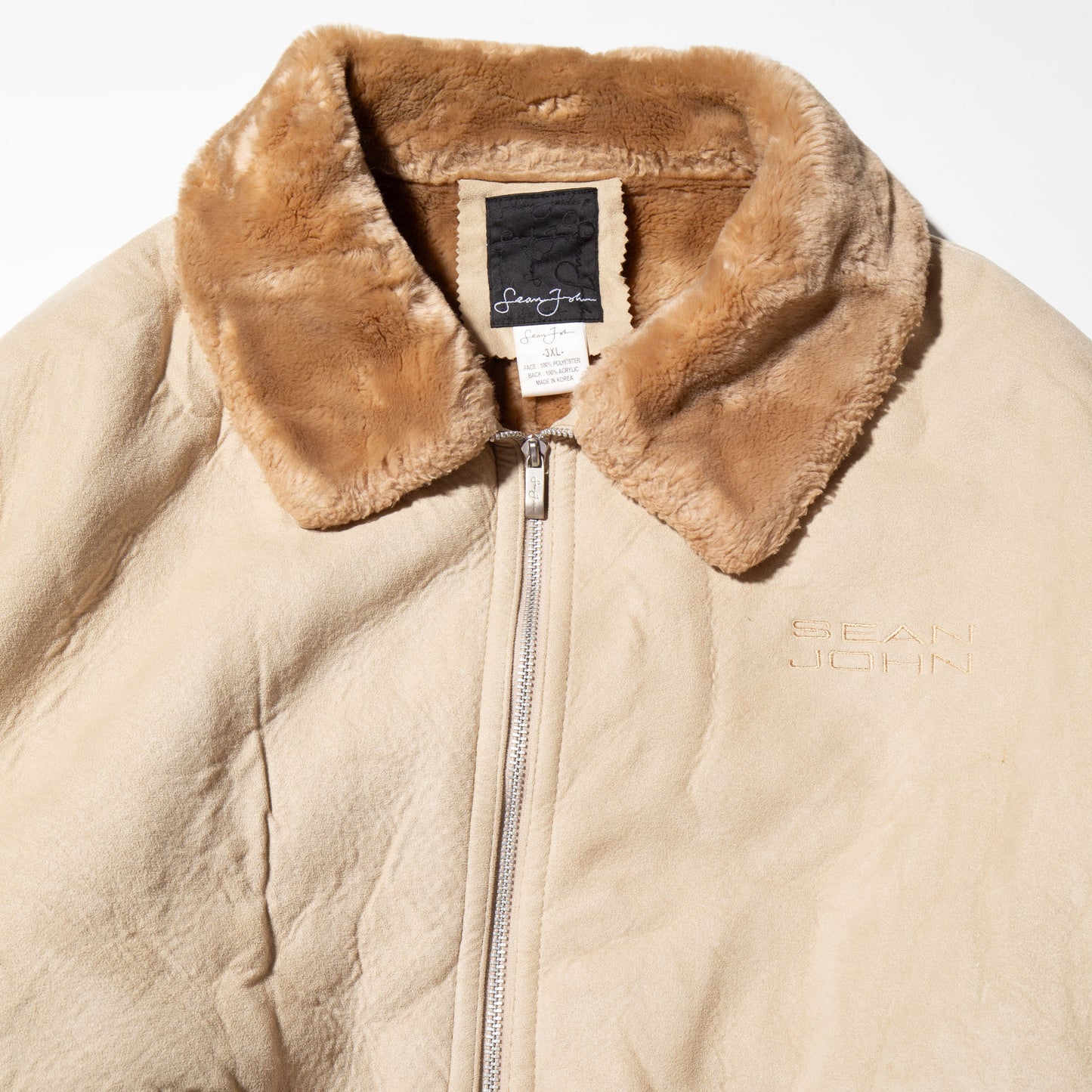 vintage sean john faux leather loose bomber jacket