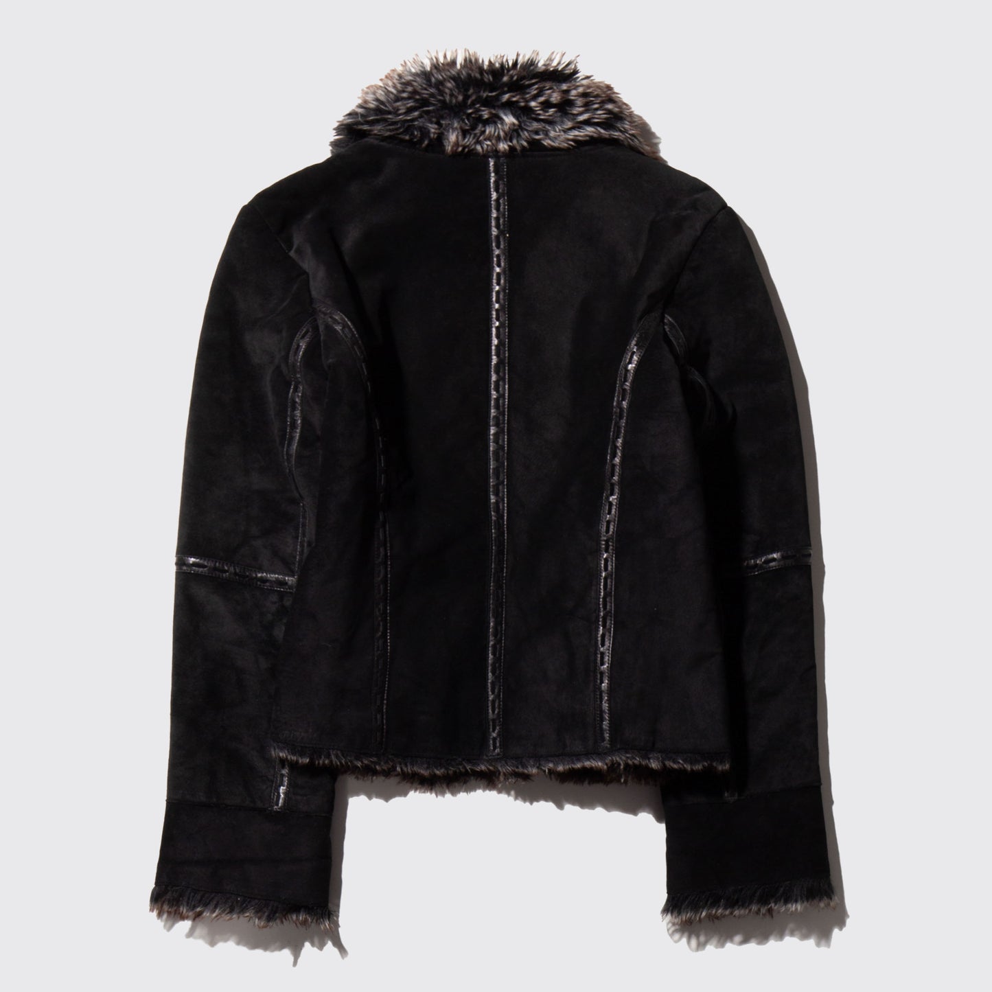 vintage fur combi short leather jacket