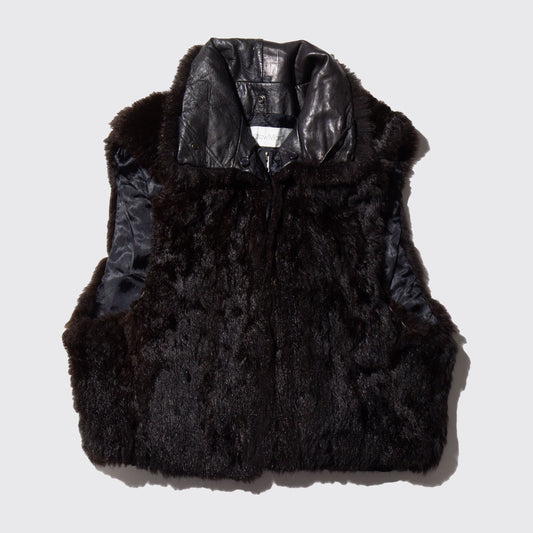 vintage leather collar rabbit fur vest