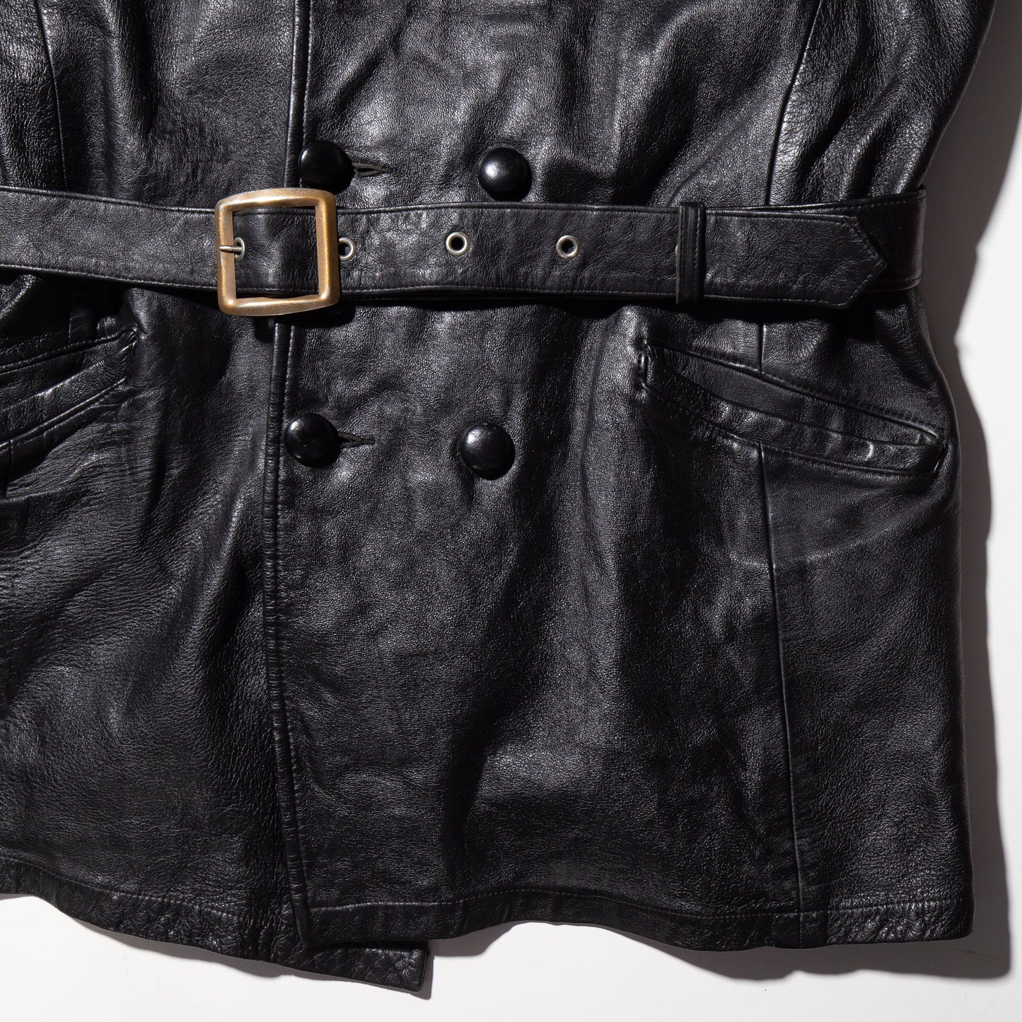 vintage 60's double breasted leather coat , detachable liner