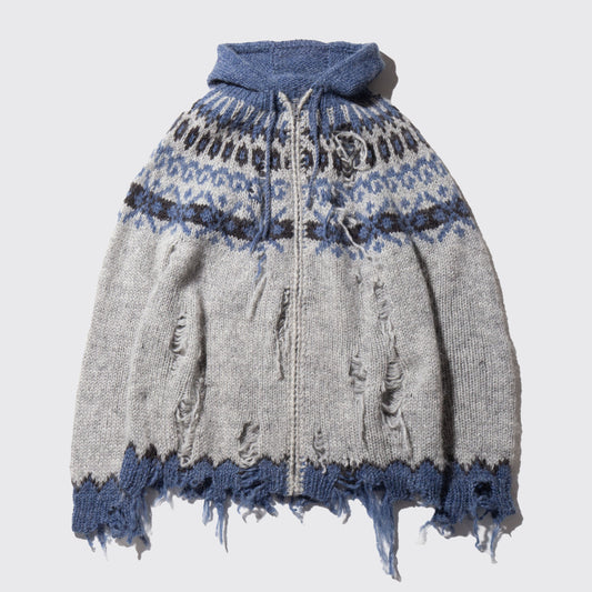 vintage broken fair isle hand knit hoodie