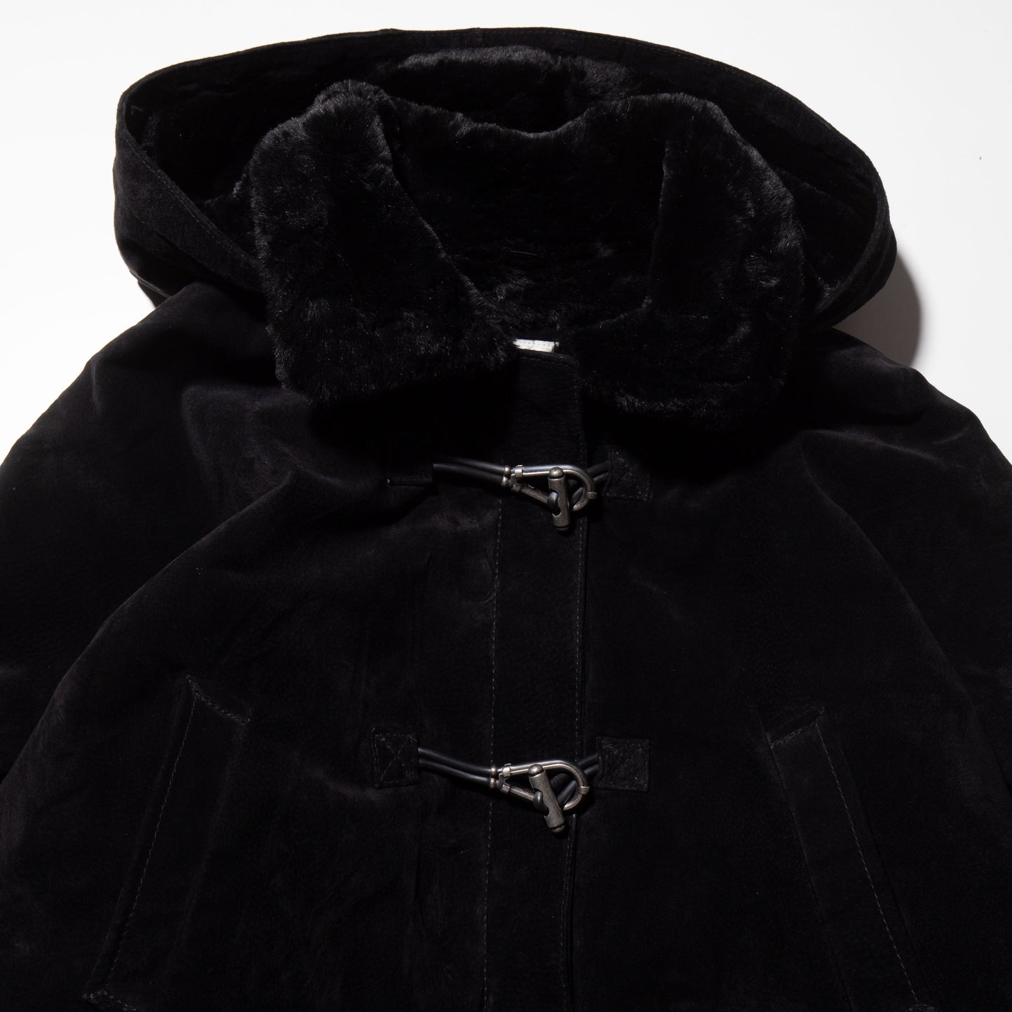 vintage hooked suede leather/fur jacket , detachable hood