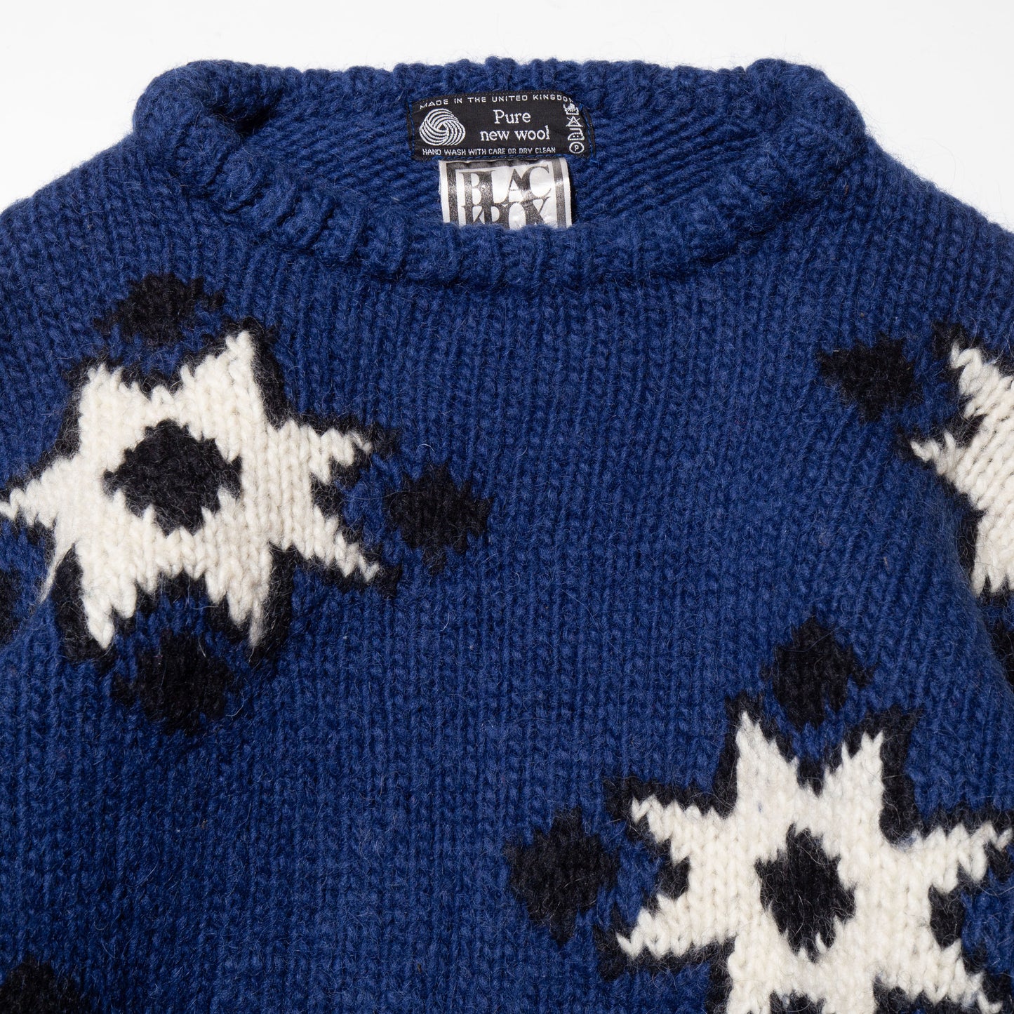 vintage u.k black rox star hand knit sweater