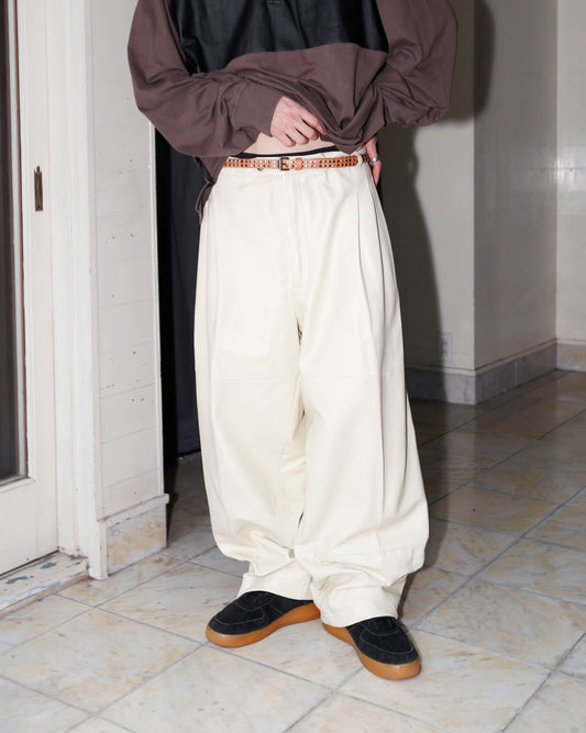 vintage tuck wide leather trousers