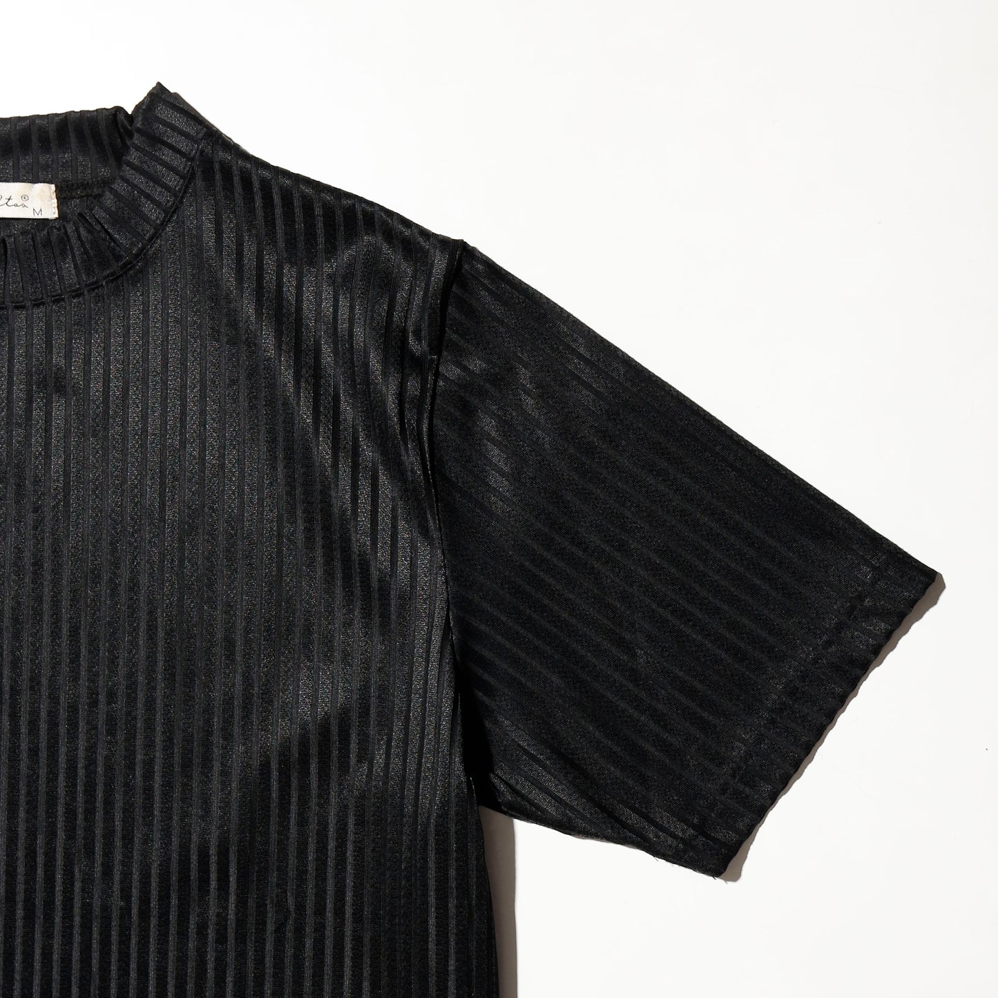 vintage textured stripe moc neck h/s