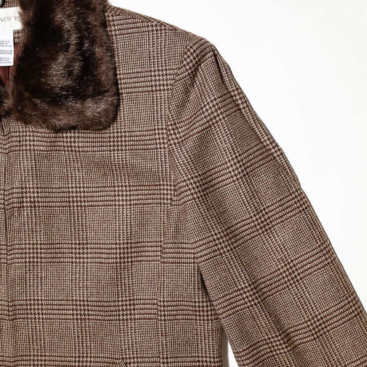 vintage check zipped jacket , with detachable faux fur collar