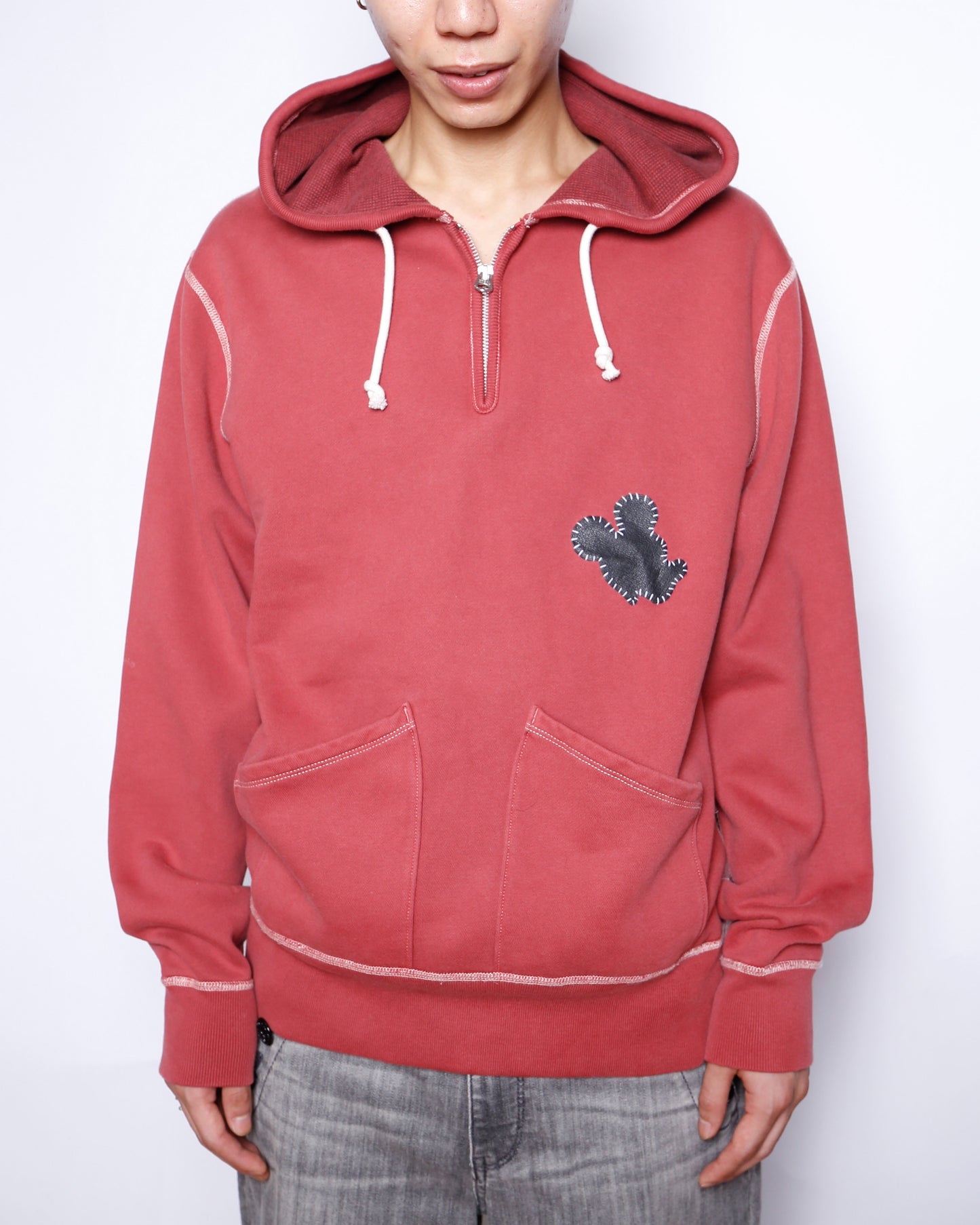 vintage patched half zip hoodie