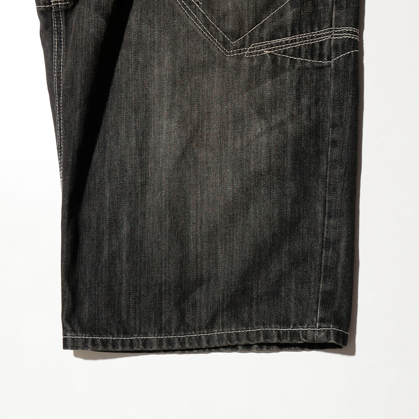 vintage random stitched denim bermuda shorts