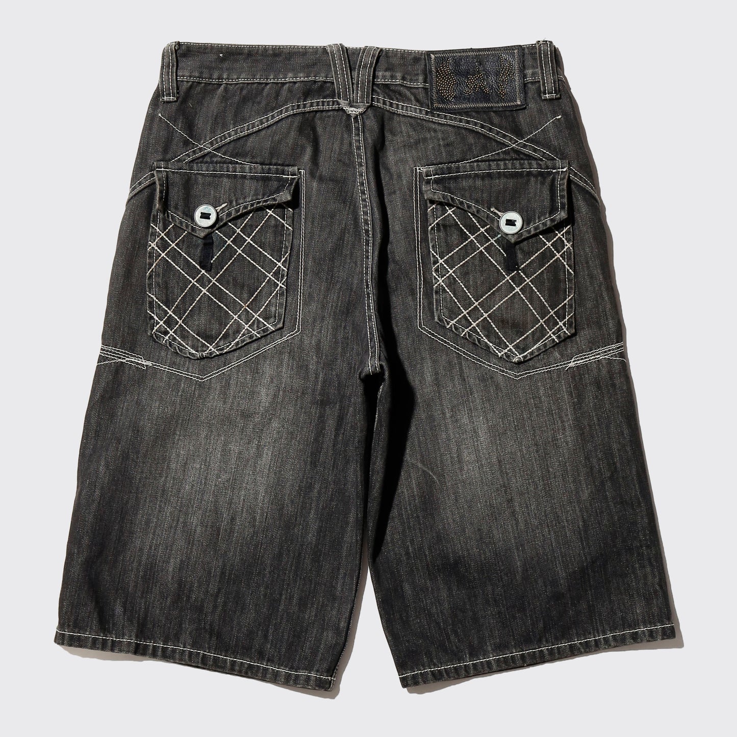 vintage random stitched denim bermuda shorts