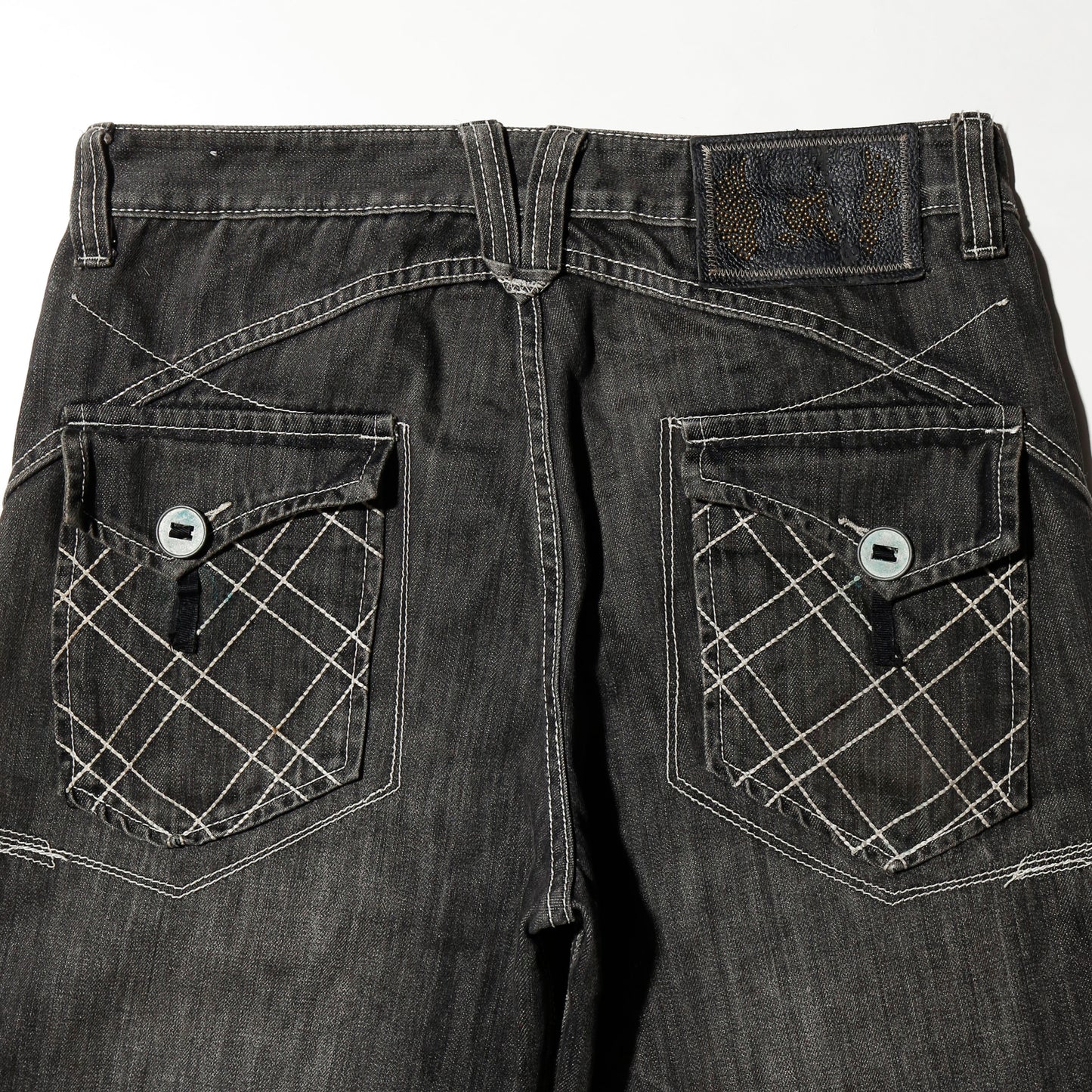 vintage random stitched denim bermuda shorts
