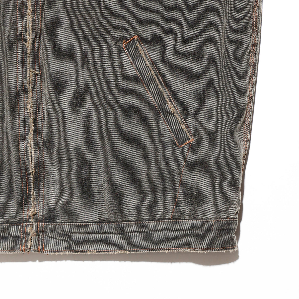 vintage frayed dust work jacket ,with copper badge
