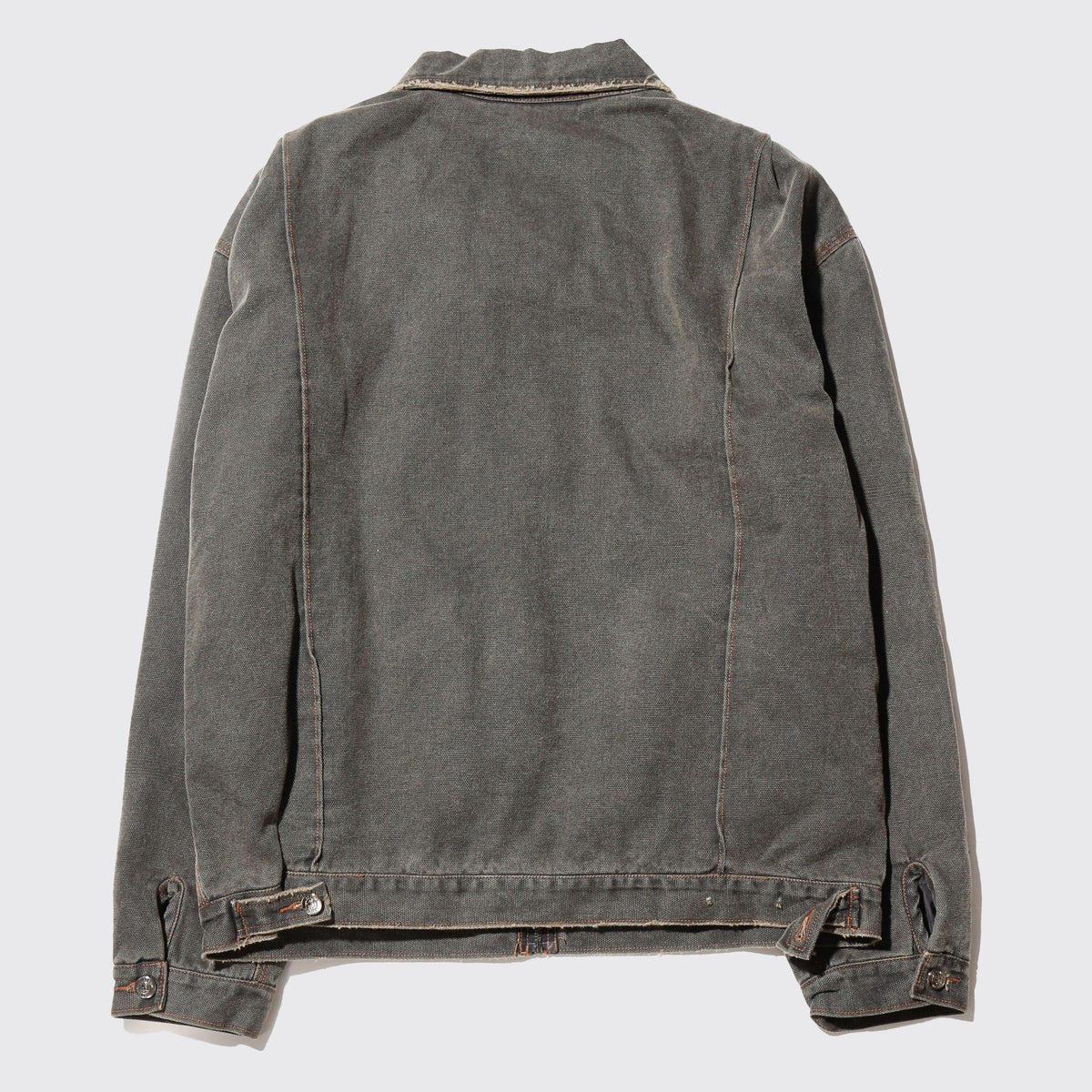 vintage frayed dust work jacket ,with copper badge