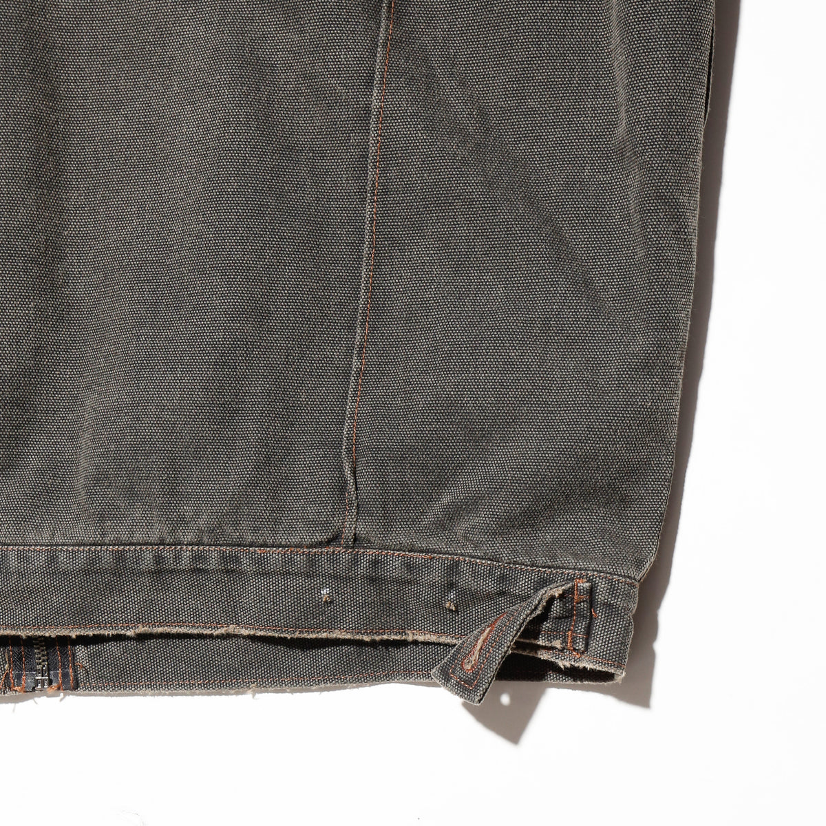 vintage frayed dust work jacket ,with copper badge