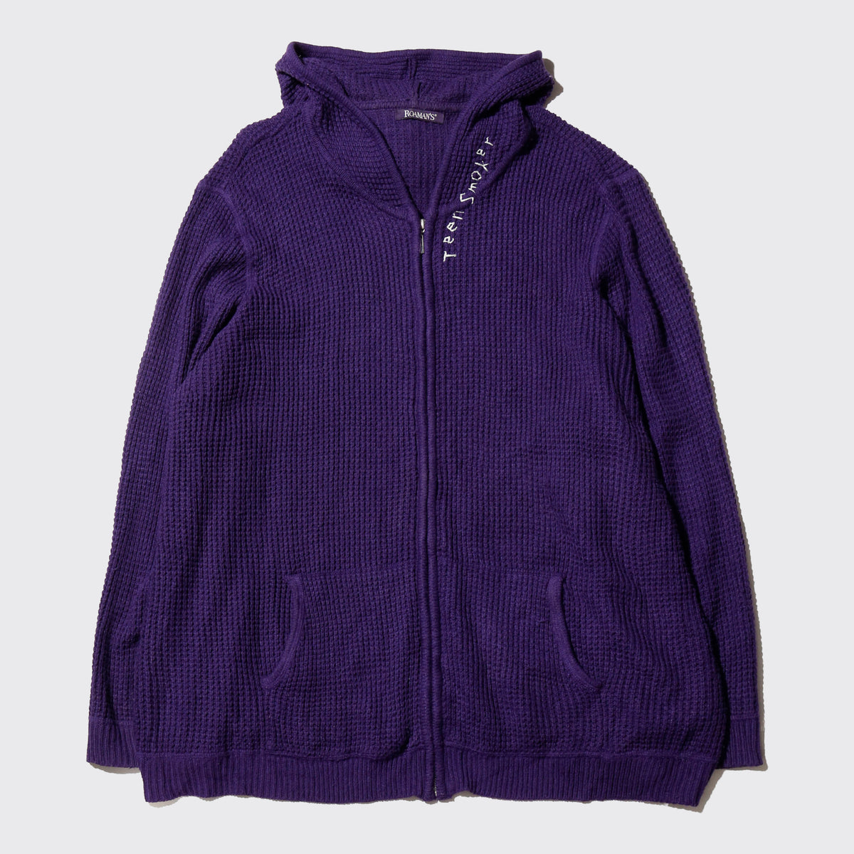 *one-off hand stitched knit hoodie, "teen smoker"