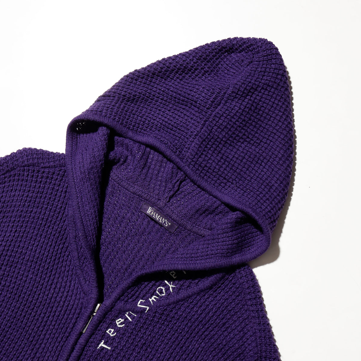 *one-off hand stitched knit hoodie, "teen smoker"