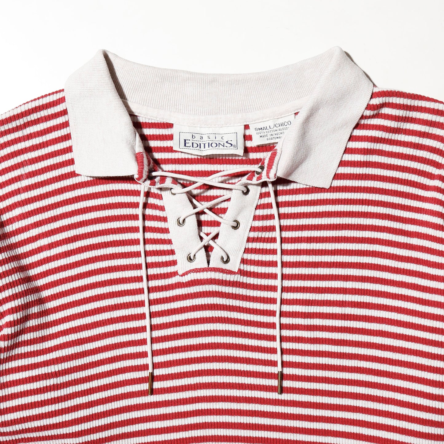 vintage cropped lace up border rib pullover