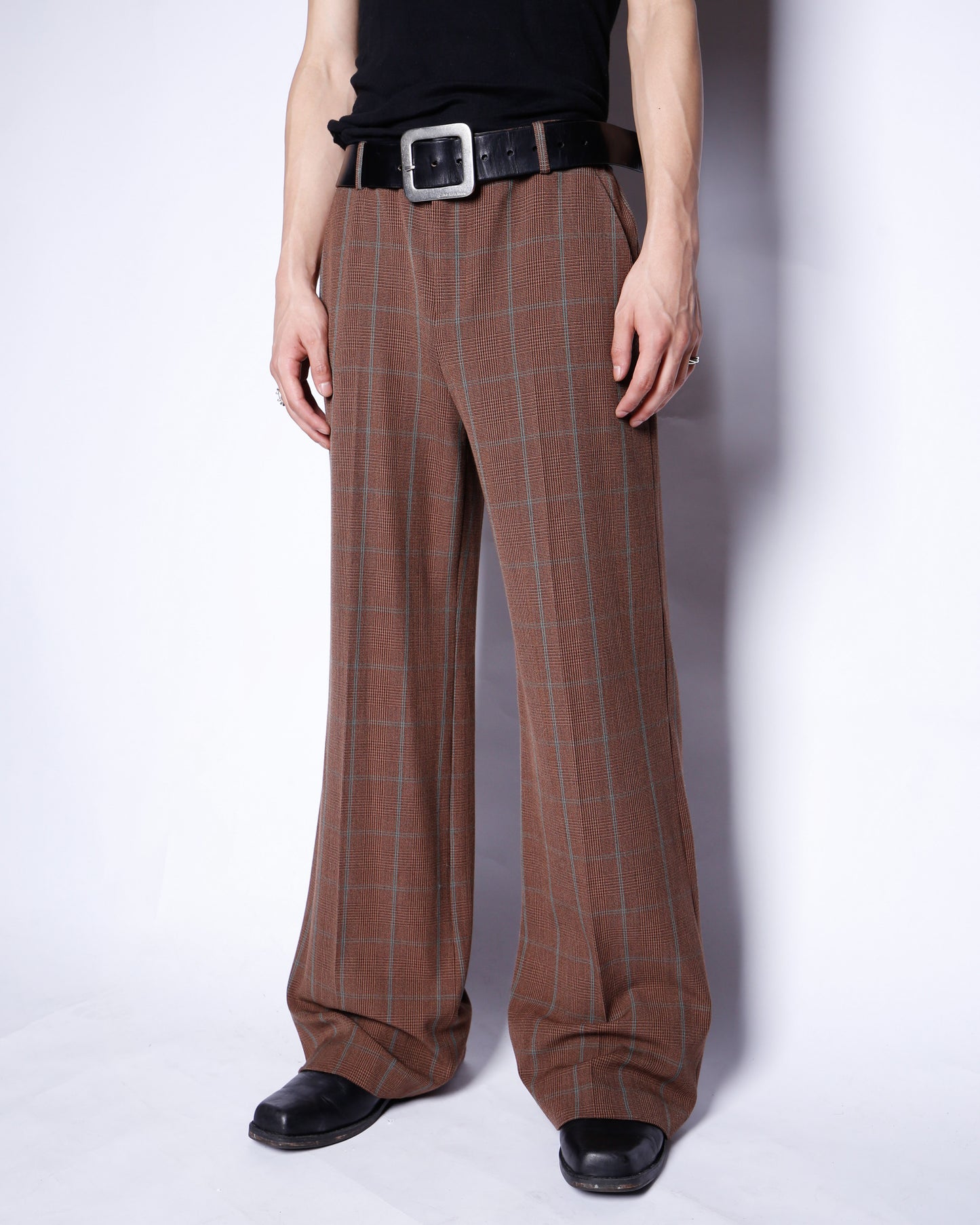 vintage chaps lowrise check wide slacks
