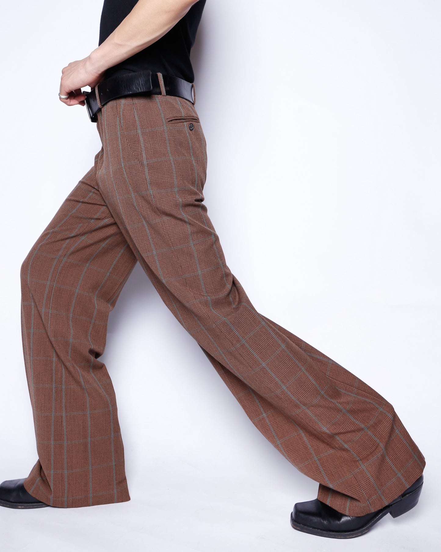 vintage chaps lowrise check wide slacks