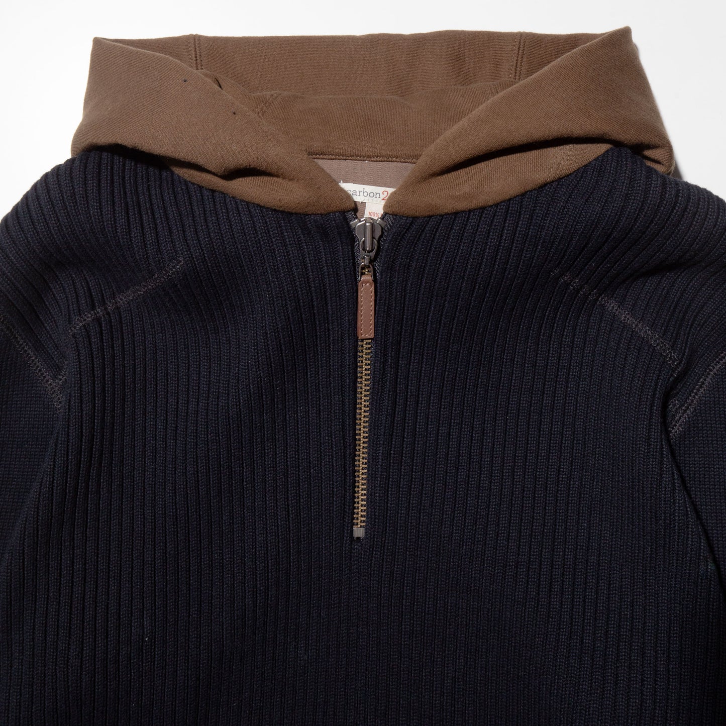 vintage attach rib knit hoodie