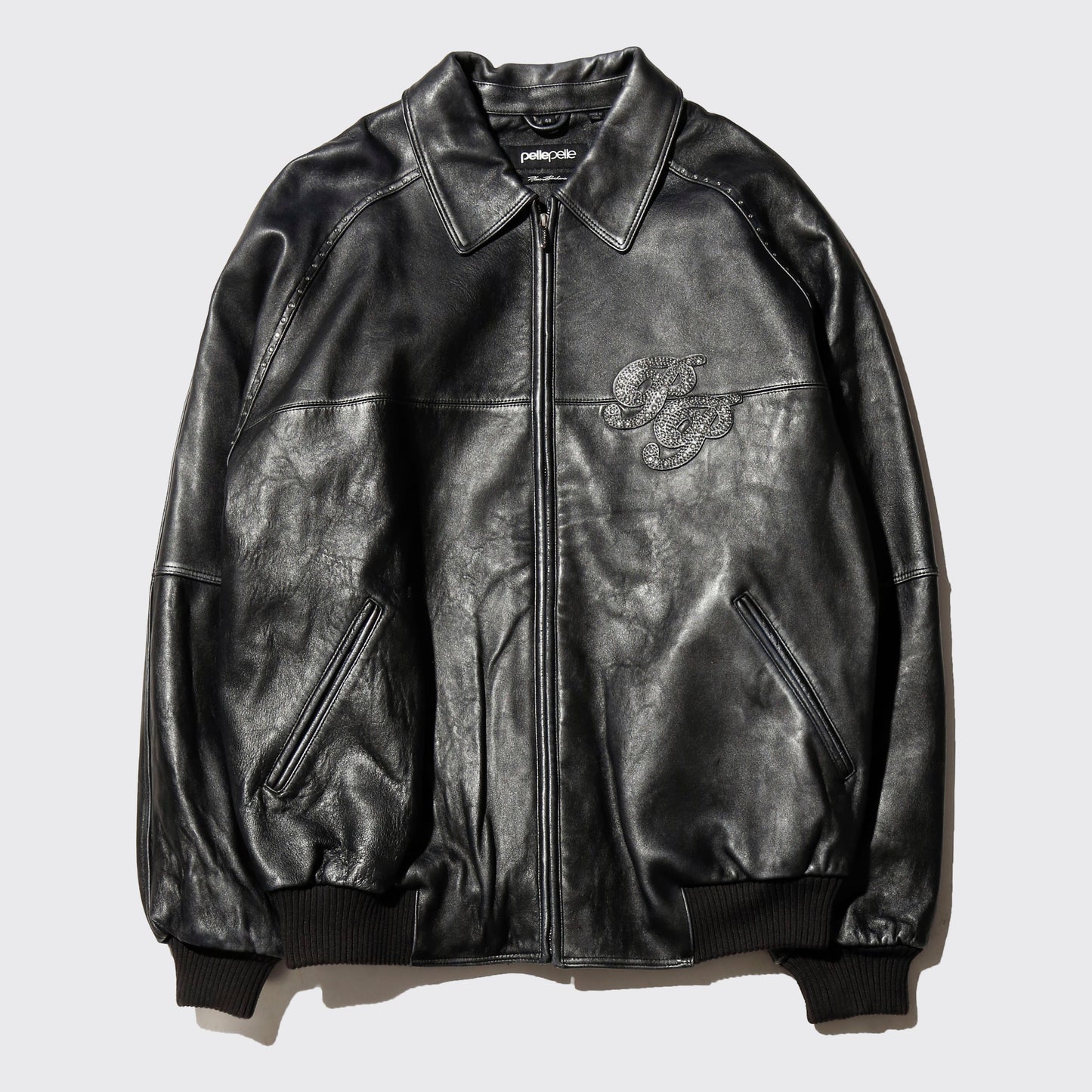 vintage pelle pelle pp rhinestone leather jacket
