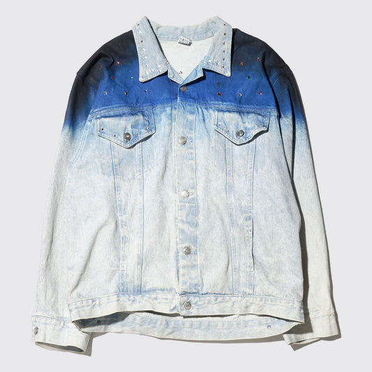 vintage nyc twin towers painted shiny trucker jacket